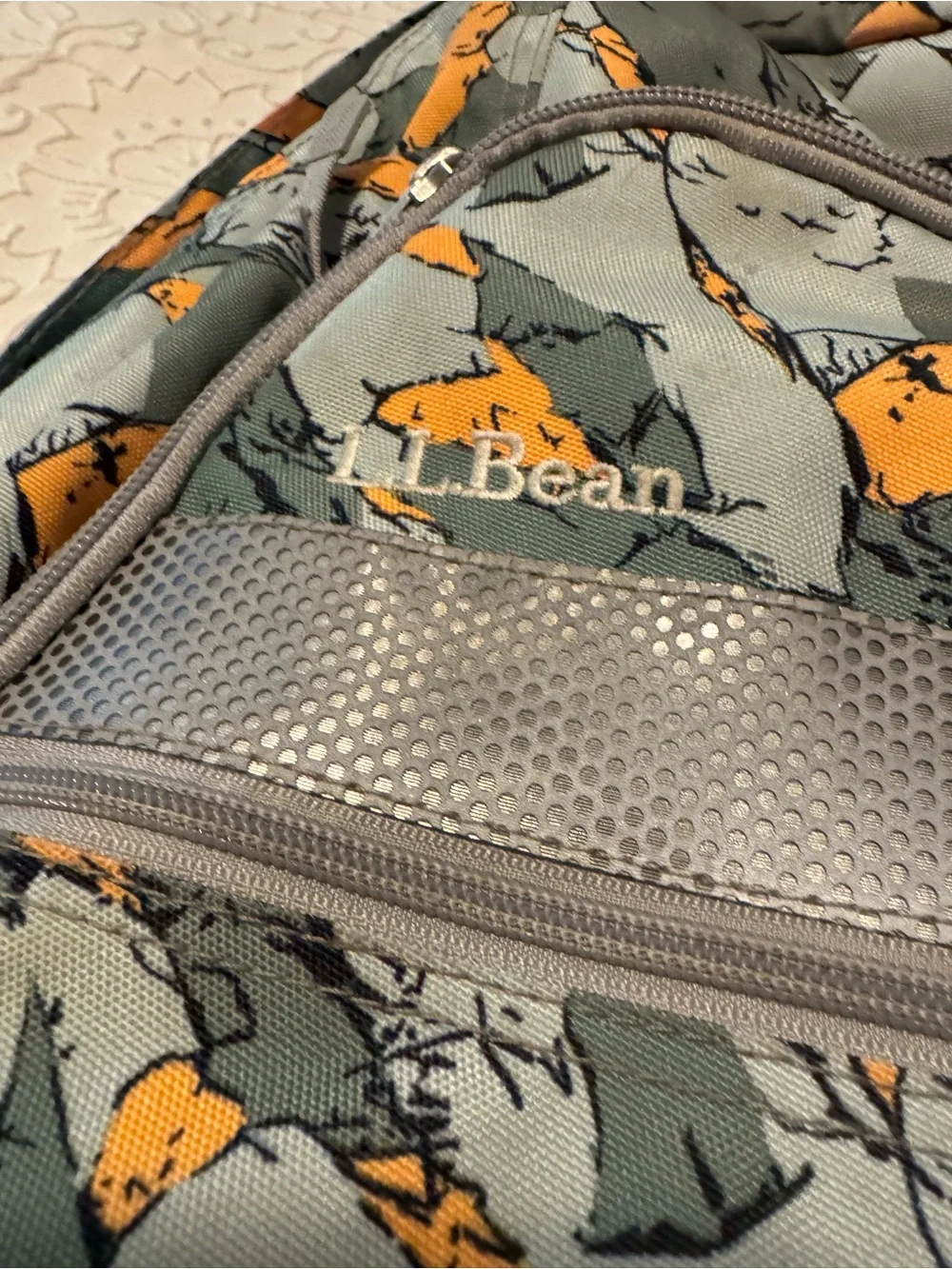 L.L. Bean Green & Orange Patterned Backpack